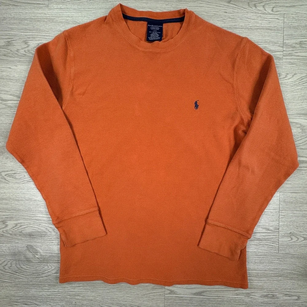 Polo Ralph Lauren Mens Shirt Sleepwear Thermal Waffle Knit Orange Large Pony